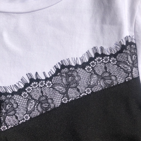 DKNY White & black t-shirt with lace size M NWT - Picture 3 of 11